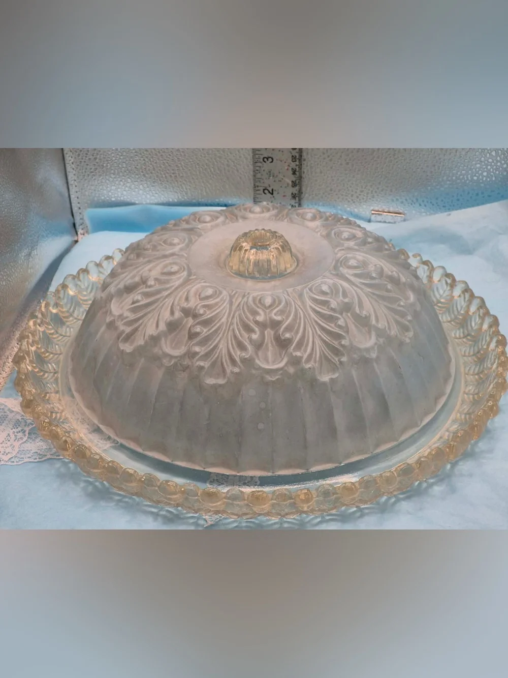 Antique 1930s Frosted Light Blue Glass Ceiling Light Shade Cover by Moe Bridges